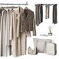 Minimalist Hanging Clothes In Neutral Tones With Various Styles And Storage Accessories