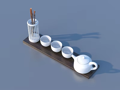 Traditional Tea Set With Wooden Tray Teapot Teacups And Chopstick Holder 3d model
