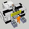 Large Industrial Manufacturing Equipment With Safety Guardrail And Worker Operating Pallets