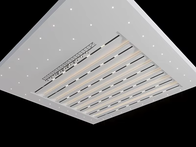 Modern Ceiling Design With Recessed Lights And Striped Metal Framework 3d model