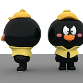 Cute Black Game Movie Character with Yellow Hat and Shirt Pink Cheeks from Two Angles