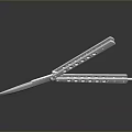 Balisong Knife With Silver Metal Body Hollowed Out Design Sharp Blade And Shiny Surface Reflection