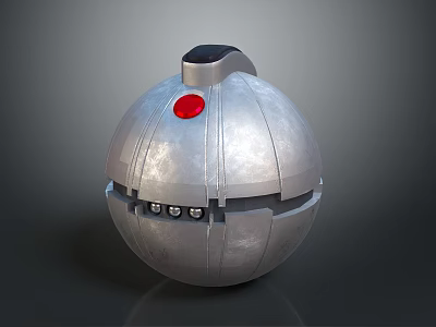 Silver Spherical Metallic Textured Object With Red Dot Black Top Component And Bottom Details 3d model