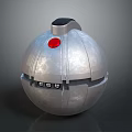Silver Spherical Metallic Textured Object With Red Dot Black Top Component And Bottom Details