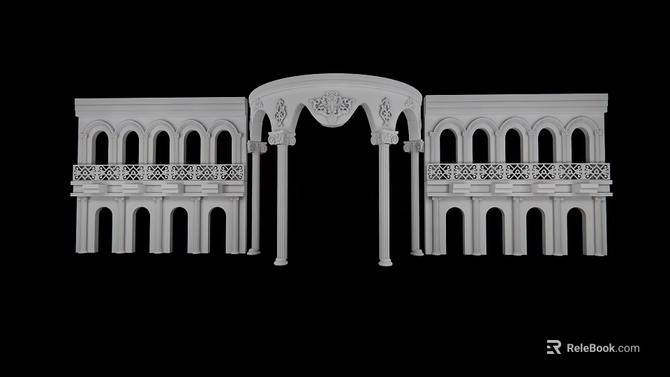 Intricate Architectural Sculpture With Arched Design Columns Balconies And Decorative Carvings 3d model 
