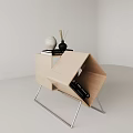 Modern Wooden Side Table with Metal Legs and Decorative Vase Diffuser and Books