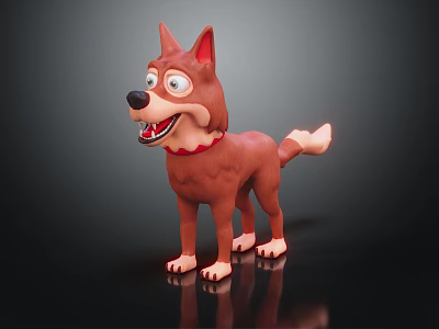 Cute Brown 3D Dog Model With Red Collar In Standing Pose 3d model