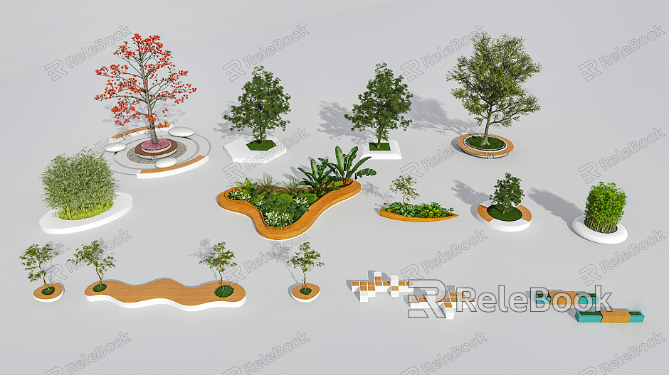 Modern Tree Pond Landscape Tree Pond Sitting Stool Combination Special-shaped Tree Pond Flower Pond Landscape Outdoor Plant Tree Sick model