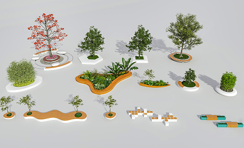 Modern Tree Pond Landscape Tree Pond Sitting Stool Combination Special-shaped Tree Pond Flower Pond Landscape Outdoor Plant Tree Sick 3d model