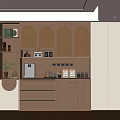 Wooden Sideboard With Grilled Glass Doors LED Lighting And Coffee Machine In Modern Kitchen