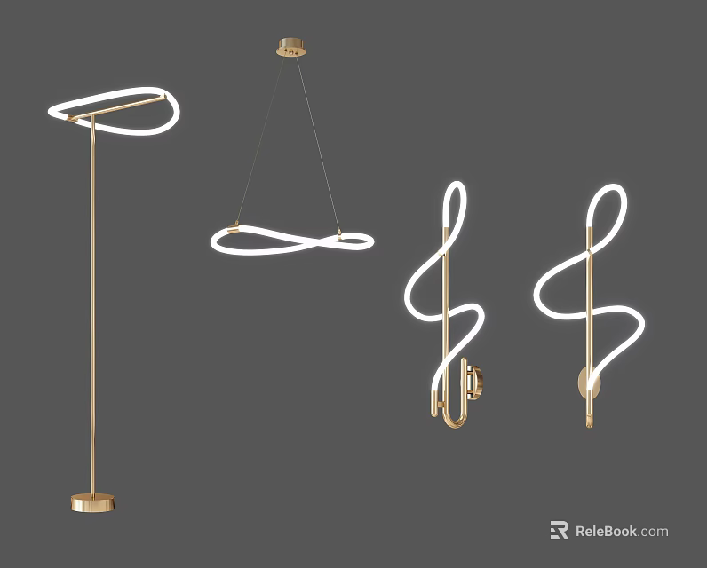 Modern Lighting Combination With Curved Floor Lamp Pendant Light And Wall Sconce 3d model 