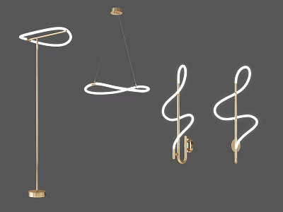 Modern Lighting Combination With Curved Floor Lamp Pendant Light And Wall Sconce 3d model