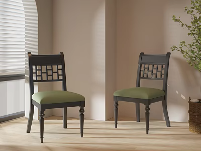 Elegant Single Chair With Green Cushion And Lattice Back In Bright Indoor Setting 3d model