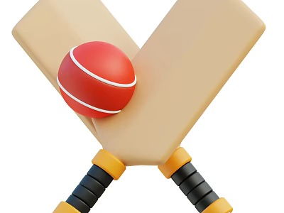 High Quality Cricket Bats With Grip And Red Cricket Ball Sports Equipment 3d model