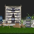 Outdoor Display Scene of Black Buckwheat Wine with Tent Green Plants and Wooden Crates