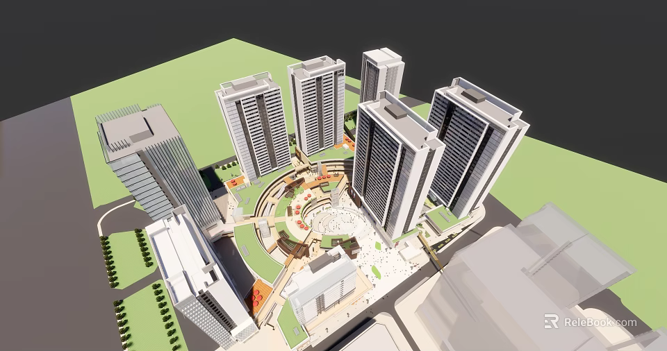 Modern Urban High Rise Buildings With Central Plaza And Architectural Design 3d model 