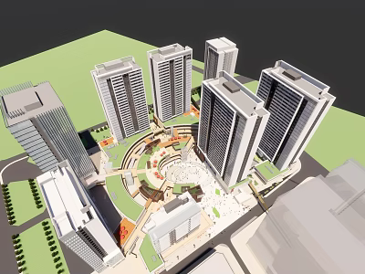 Modern Urban High Rise Buildings With Central Plaza And Architectural Design 3d model