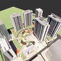 Modern Urban High Rise Buildings With Central Plaza And Architectural Design