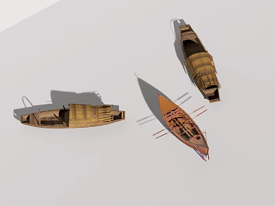 Traditional Wooden Boats With Handcrafted Design And Various Styles 3d model