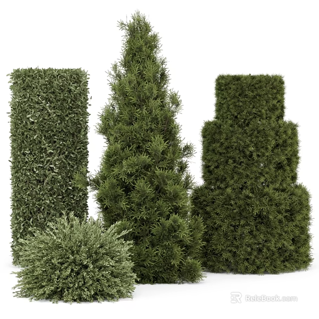 Green Plant Wall With Various Shaped Topiary Plants For Decorative Landscaping 3d model 