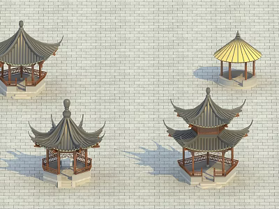 Traditional Chinese Ancient Architecture Pavilions With Classical Roof Design And Stone Tile Ground 3d model