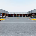 Indoor Basketball Gym With Yellow Court Markings And Basketball On Ground