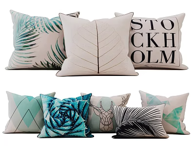 Decorative Throw Pillows With Leaf Patterns Text Designs Geometric Shapes And Animal Motifs 3d model