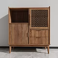 Modern Wooden Cabinet with Vertical Slats Woven Panel Drawers and Slim Legs
