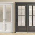 White and Dark Gray Double Doors with Frosted Ribbed and Grid Glass for Interior Design