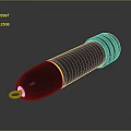 Black Cylindrical Object With Yellow Stripe And Bottom Ring On Reflective Surface 3d model