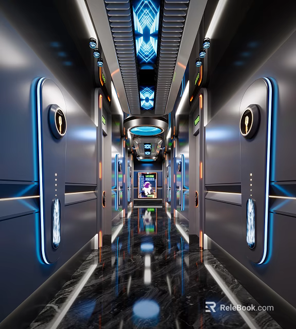Modern Hi tech KTV Corridor With Neon Lights And Futuristic Design 3d model 