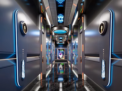 Modern Hi tech KTV Corridor With Neon Lights And Futuristic Design 3d model