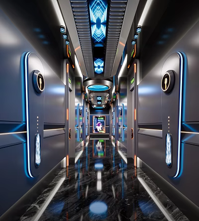 Modern Hi tech KTV Corridor With Neon Lights And Futuristic Design 3d model