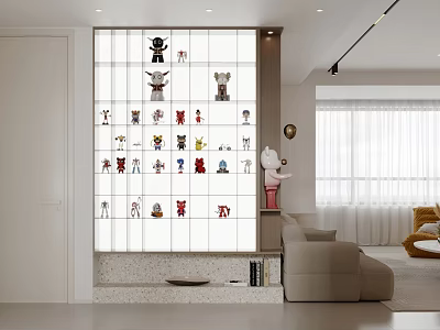 Modern Interior Decorative Ornament Set With Various Small Figurines In Display Cabinet 3d model