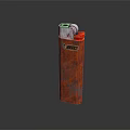 Orange Rustic Lighter With Silver Metal Top Red Button And Textured Surface