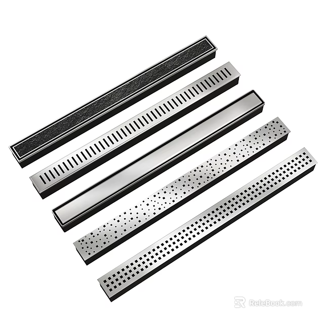 Stainless Steel Linear Bathroom Drain Accessories With Different Hole Patterns 3d model 