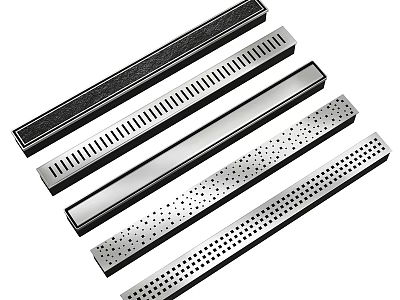 Stainless Steel Linear Bathroom Drain Accessories With Different Hole Patterns 3d model