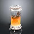 Ornate Decorative Column With Silver Top Base Transparent Body And Rockery Landscape
