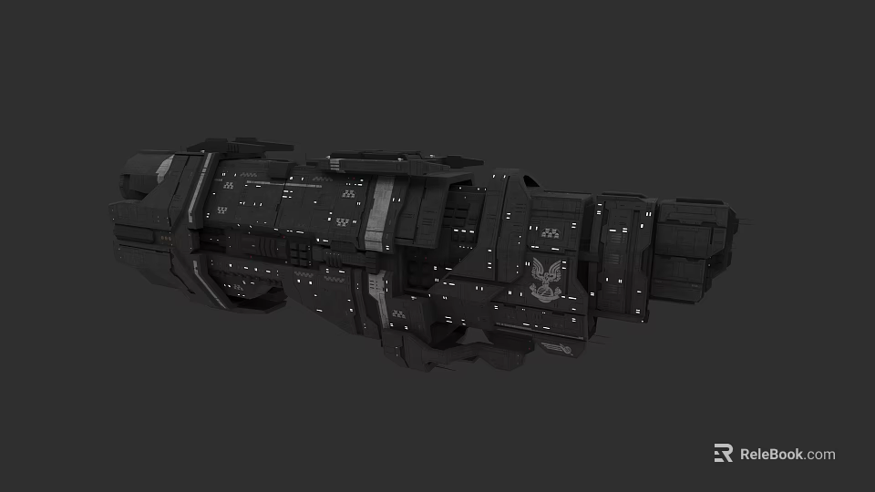 Black Sci-Fi Warship With Detailed Modular Structure And Armored Hull Design 3d model