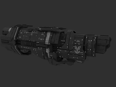 Black Sci-Fi Warship With Detailed Modular Structure And Armored Hull Design 3d model