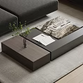 Modern Two Tone Coffee Table With Vase Green Plant Magazine Tray Cup And Plate