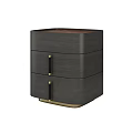 Modern Dark Gray Wood Grain Nightstand With Drawers And Gold Accents