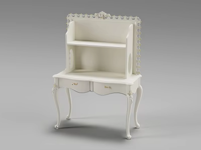 Elegant White Desk with Carved Details Two Drawers Upper Shelf and Graceful Legs 3d model