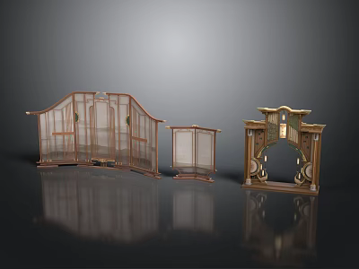 Traditional Carved Wooden Screens And Decorative Furniture For Home 3d model
