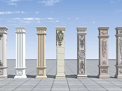 Architectural Columns With Diverse Designs Intricate Carvings And Classic Styles 3d model
