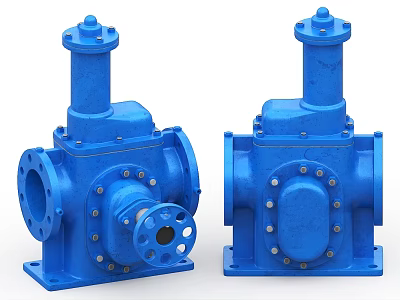 Blue Industrial Valves With Flange Connections And Bolted Metal Casings 3d model