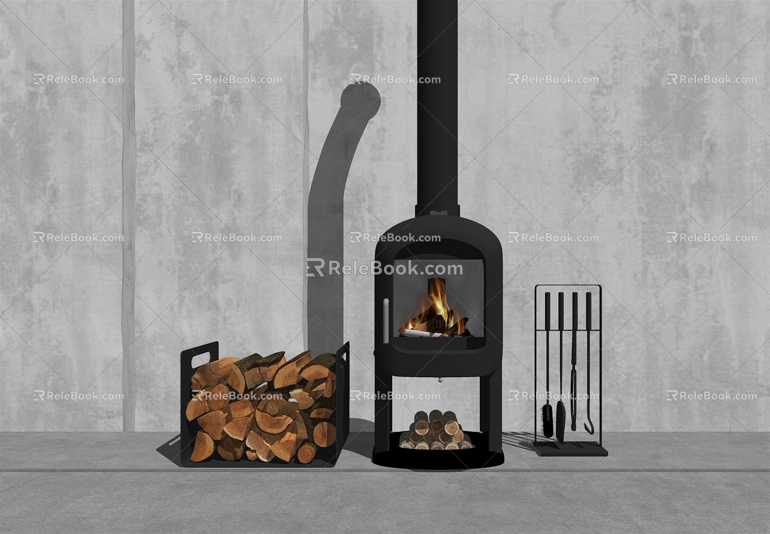 Modern stoves, stoves, materials, fires 3d model