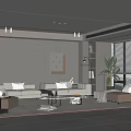 Modern Living Room Interior With Sofa Coffee Table Rug Staircase Plant Window And Wall Decor