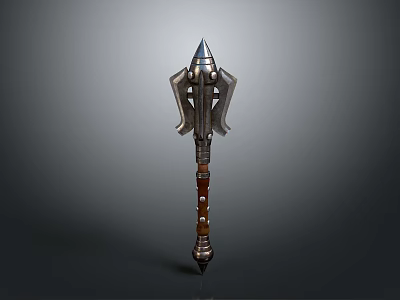 Medieval Weapon War Hammer With Spiked Metal Head And Wooden Handle Design 3d model