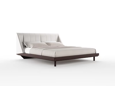 Modern Double Bed With Upholstered Headboard Wooden Frame And Light Colored Mattress 3d model